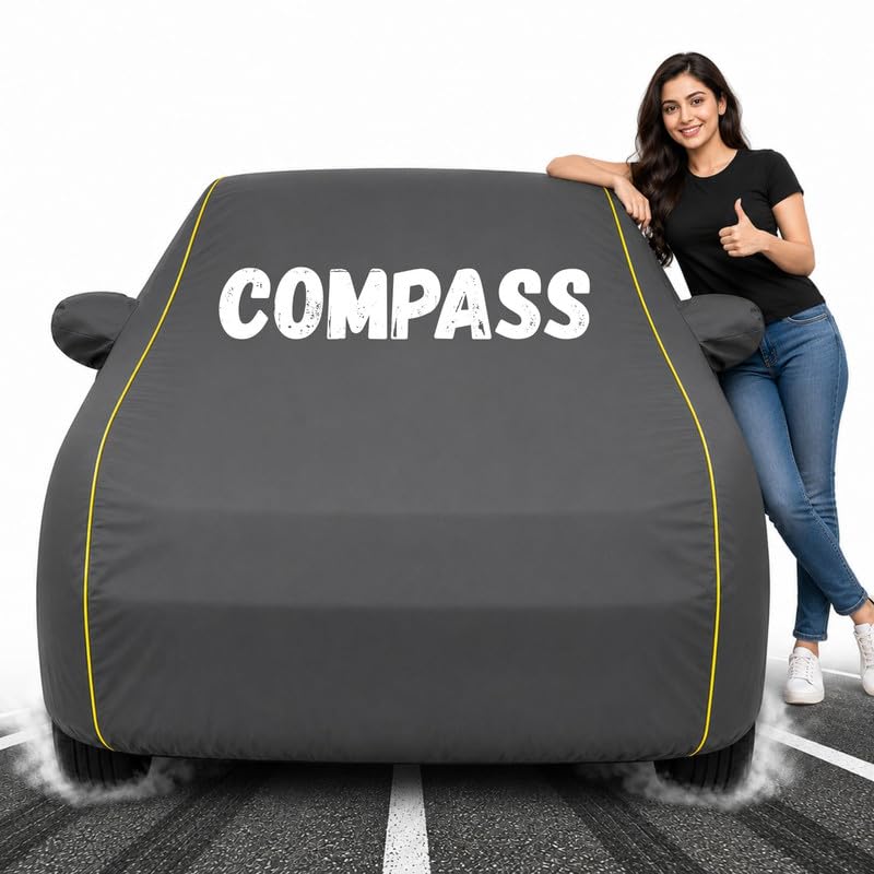 Image of Custom Fit Grey 100% Waterproof Compass Car Cover | Polyester Car Body Covers for Rain & Sun | UV Protection, Dustproof, Scratch Resistant, Windproof, Heat Resistant
