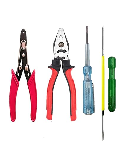 Zua Electric Kit 8'' plier, Electric Tester, 2 in 1 Screw Driver, Wire Stripper and Cutter Combo Pack of 4