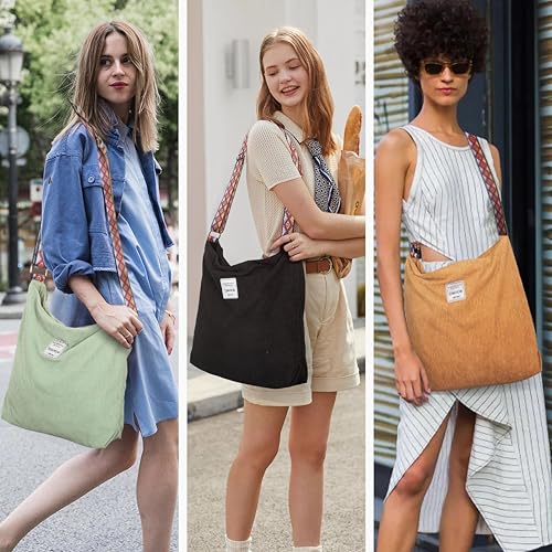 OSOCE Damen Cord Tasche Umhängetasche Groß Canvas Handtasche Shopper Tasche Casual Schultertasche Perfekt Schule Reisen Einkauf