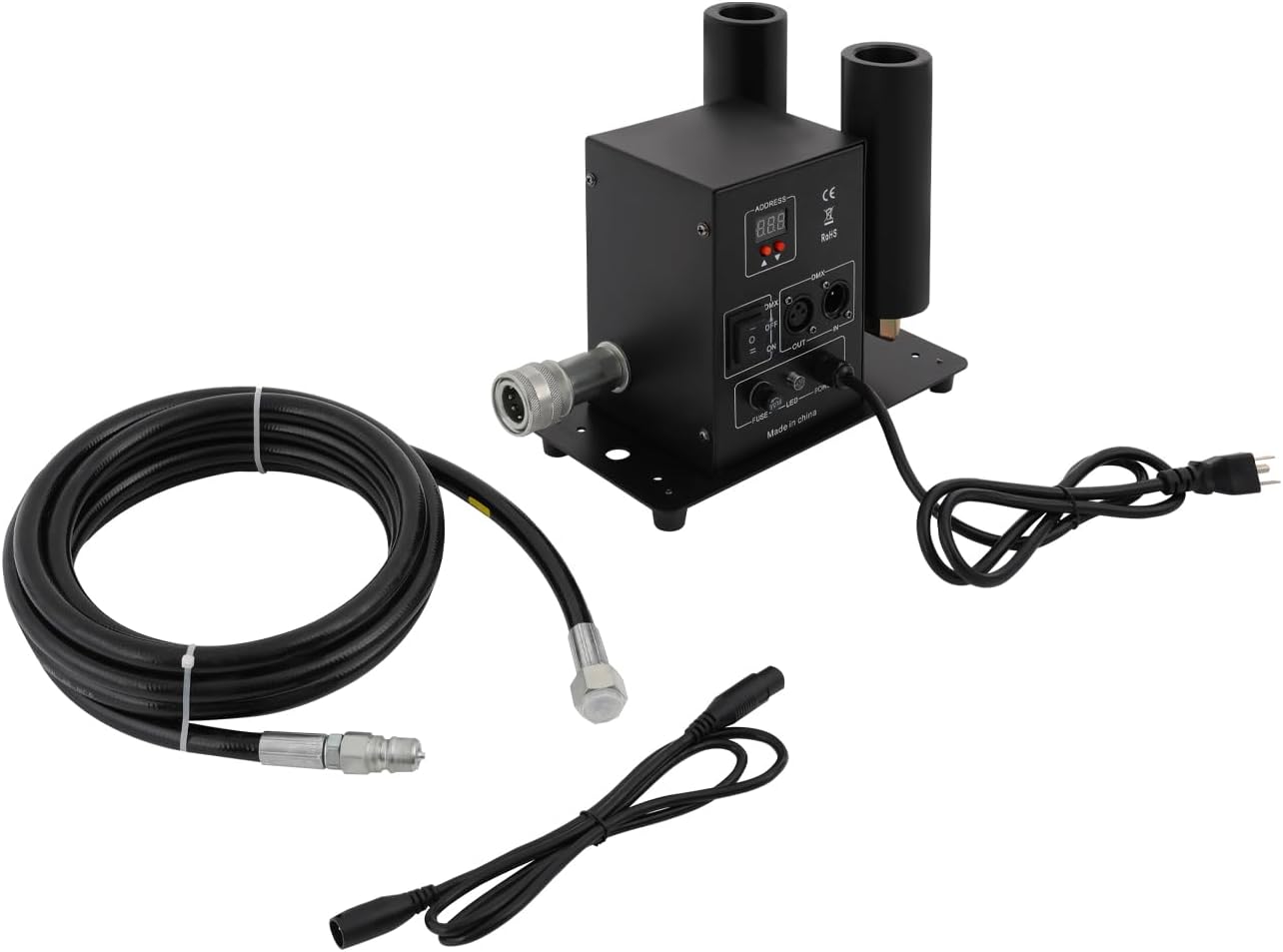 2 Head CO₂ Fog Jet Machine, 110V DJ CO2 Cannon Machine DMX 512 with Tube, Multi-Angle Spraying Gas Column Fog Machine Stage Effects for Clubs, Bars, Stage Shows, Concerts