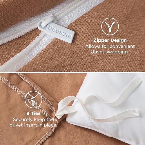 Image of Bedsure Taupe Duvet Cover Full Size - 3 Pieces Prewashed Extra Soft Cotton-Like Bedding Set, Includes 1 Duvet Cover 80x90 Inches with Zipper Closure & 2 Pillow Shams, Comforter Not Included