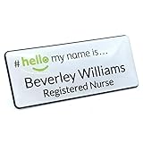Customised Print Hello My Name is Badge Green Logo, With Resin Domed Coating, White/Black Text 76 x 32 mm Doctor Student Doctor GP Healthcare Assistant Nurse Practitioner Clinical Medical