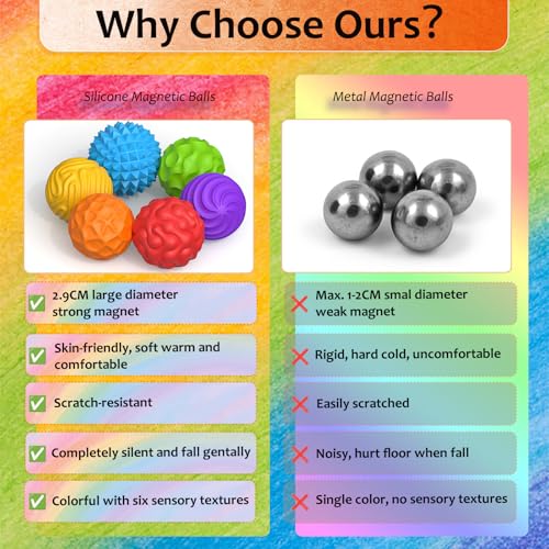 KEEPAQ Magnetyczne zabawki Fidget Toys, 6 sztuk, silikonowe kulki antystresowe, zabawki sensoryczne, magnetyczne przyciąganie, piłki antystresowe, dla autyzmu, ADHD