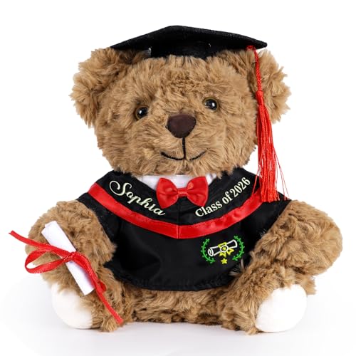 Personalized Graduation Teddy Bear 2026 with Cap & Gown, Custom Name Graduation Bear Plush, Class of 2026 Stuffed Animal Graduation Gift for Her Him Kids Boys Girls, Kindergarten to College Graduates