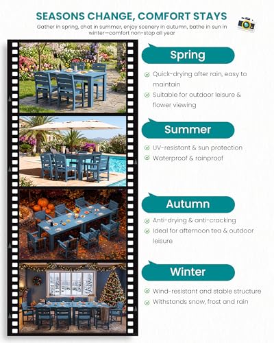 Image of SERWALL Armless Modern Dining Chair Set of 2, All Weather Resistant, Black | SERWALL Patio Dining Chair, All Weather Dining Chair Set of 2, Outdoor Dining Chair with Widened Seat, Blue