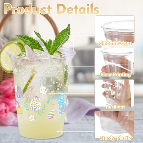 ZCPTZ 100 Pcs Easter Eggs Party Cups, 12 oz Easter Rabbit Plastic Cups Disposable Easter Colorful Clear Drinking Cups Happy Easter Party Cups for Easter Party Spring Holiday Birthday Party Supplies