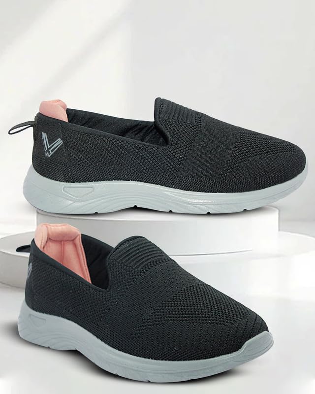 Image of WalkLine Women's Slip-On Walking Shoes | Lightweight Knitted Mesh Casual Sneakers | Soft PU Sole Comfortable Loafers | Breathable Running, Gym, Travel Shoes for Women