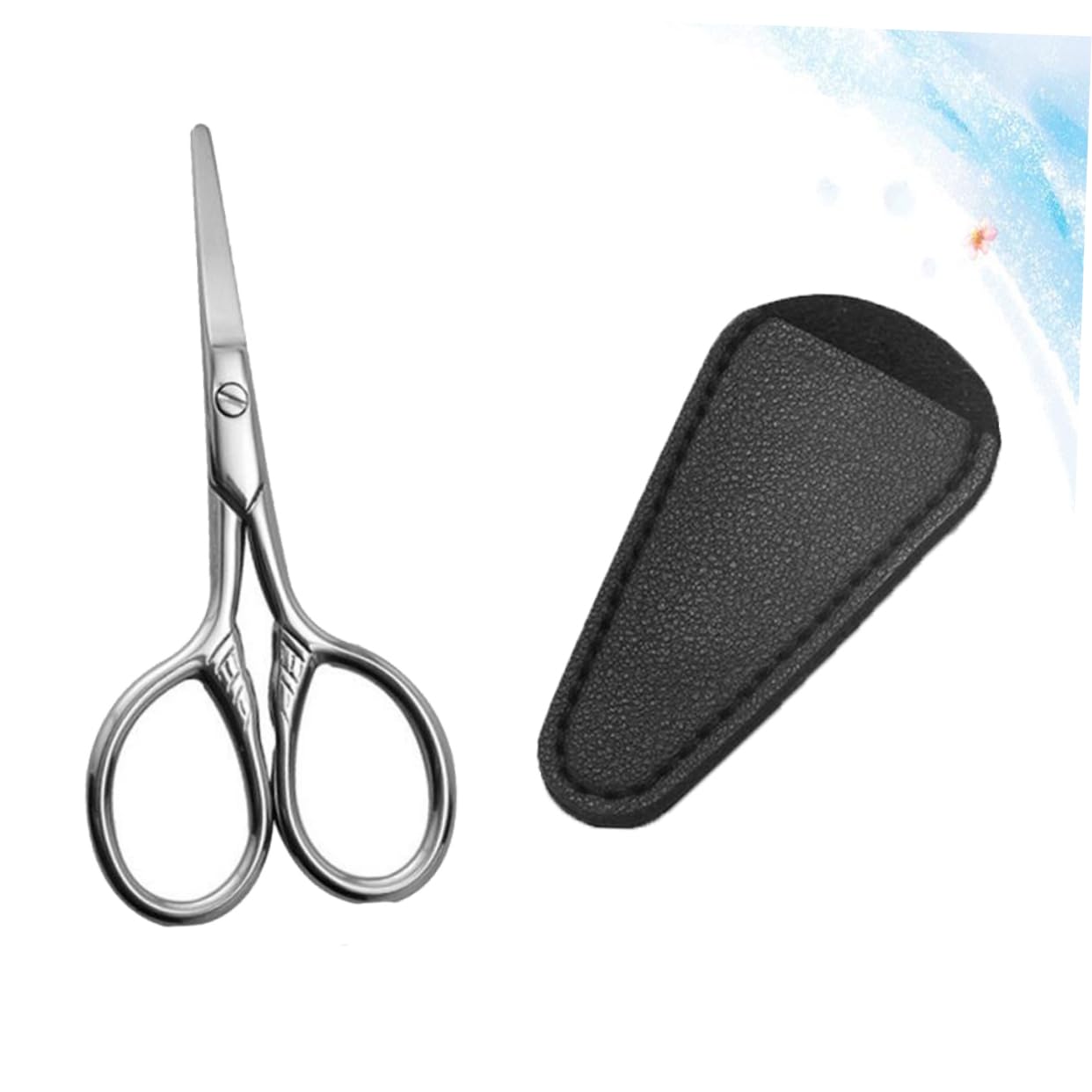 OSOLADY 2pcs Set Beard Scissors Mustache Scissors Pu Cover Stainless Steel Black Silver Round Head for Home Salon Use