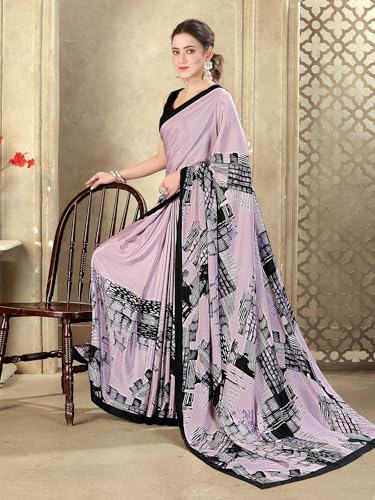 Image of SIRIL Women's Crepe Silk Printed Saree with Unstitched Blouse Piece