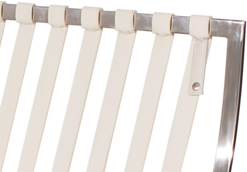 LeisureMod Bellefonte Modern Lounge Chair & Ottoman Set, Ivory Leather/Wool Cushions, Stainless Steel Frame, Living Room, Office Seating