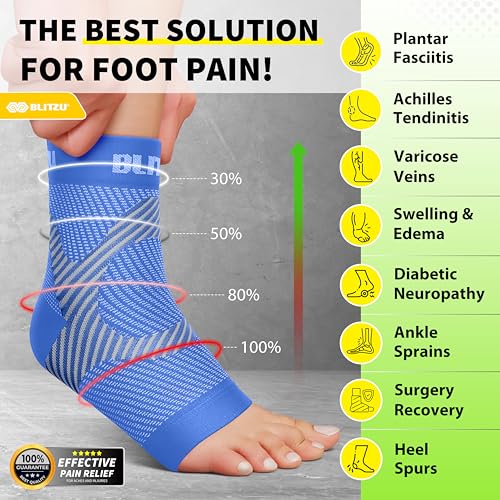 Compression Socks for Plantar Fasciitis, Achilles Tendonitis, Arthritis Relief, Ankle Brace Compression Sleeve with Foot Arch Support, Ankle Wrap for Women, Men, Swelling & Heel Pain Blue S-M