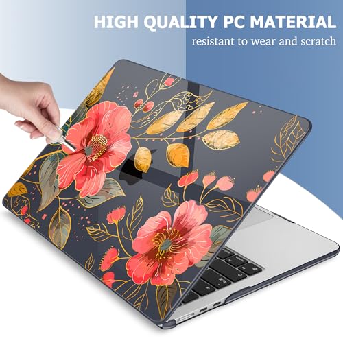Image of Mektron Case for 2026 MacBook Air 13-inch M5 Laptop A3449 with 13.6-inch Liquid Retina Display, 2025 2024 2022 M4 /M3 /M2 MacBook Air 13 inch Hard Shell Cover, Fit Model A3240 A3113 A2681, Floral C339