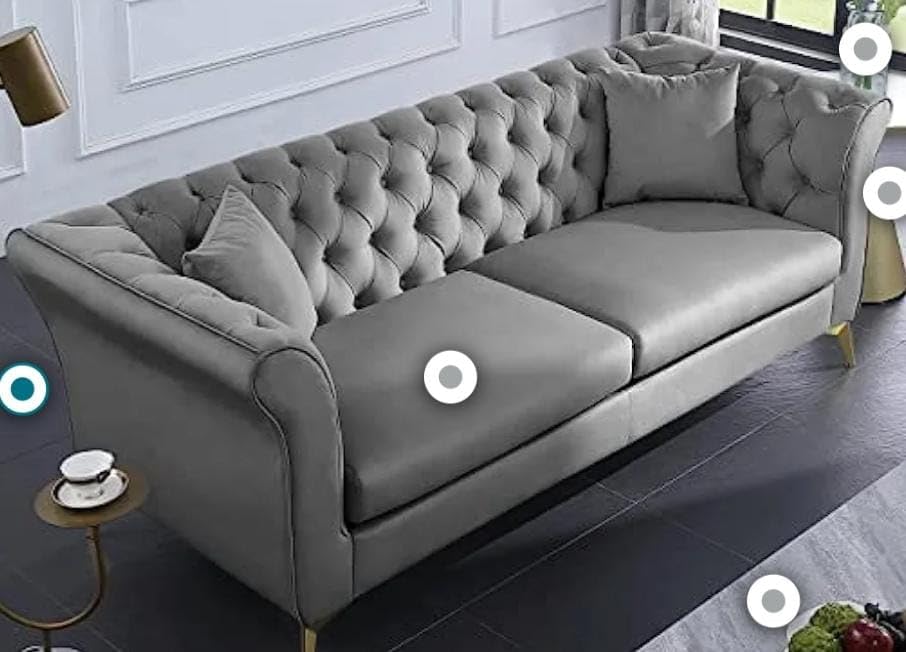 Image of Stellar Hand Tufted Three Seater Elegant Wooden Base Sofa in Wide Extravagant Fabric, Gives Luxurious Look for Home /Living Room /Office /Guest Room /Hotels