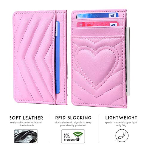 Quilted Leather Small Wallet for Teen Girls Women, Heart Card Holder Gifts for Teenage Girls, Cute Trendy Stuff (Pink, Small)4