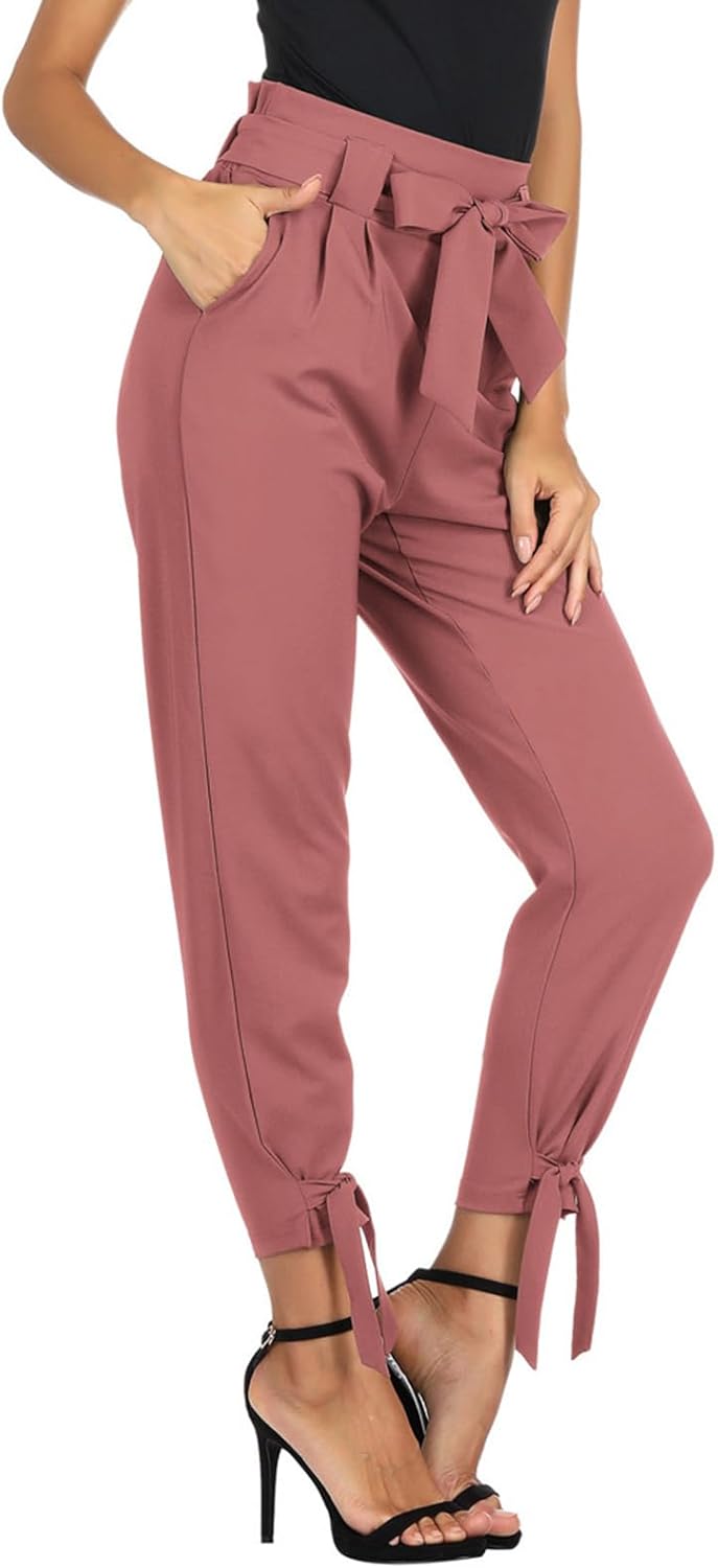 GRACE KARIN Womens Casual High Waist Pencil Pants with Pockets Bow-Knot Cropped Paper Bag Pants for Work