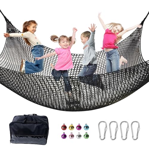 Image of Climbing Net for Kids - 9.9FT x 9.9FT Double Layers Heavy Duty Playground Safety Net, Climbing Cargo Net for Tree House Tree Fort, Back Yard, Jungle Gyms, Monkey Bar Security Mesh（Black）