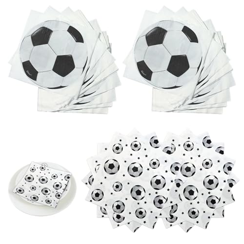 Serviettes anniversaire foot 40 pièces serviettes papier football 16,5x16,5 cm motifs ballon pour décoration fête foot enfants événements sportifs