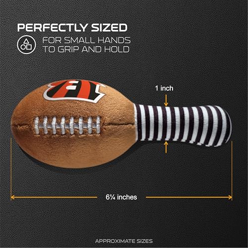 Image of Cincinnati Bengals Plush Football Rattle by Smilo - Officially Licensed NFL Baby Rattle Toy - Soft Baby Rattle with Bell - for Babies and Toddlers from 3 Months
