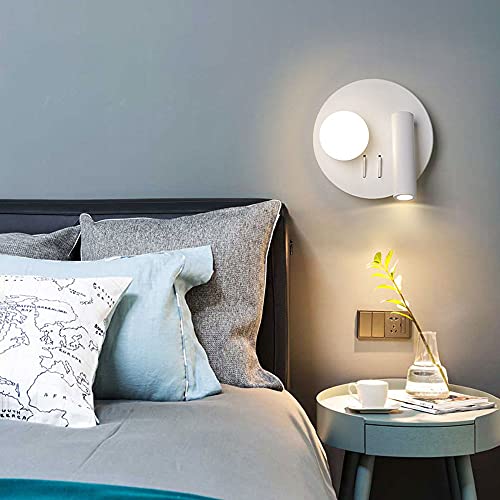 Foco de pared de metal blanco de 6 W con interruptor y sistema giratorio 7