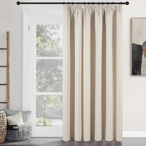 MRTREES Pencil Pleat Blackout Curtains for Bedroom Living Room Single Thermal Door Curtain Soft Fabric