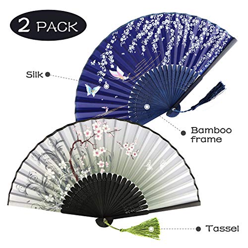 image for ARORY Hand Held Folding Fans(2 Pcs)-Silk Hand Fans with Vintage Retro 