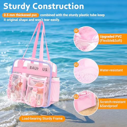 Image of Clear Tote Bag, Heavy Duty PVC 12x 12x6 in Clear Bag for Stadium Events for Women Men