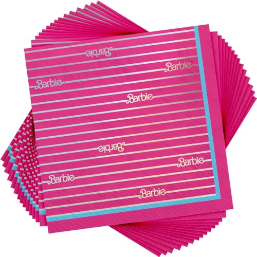 Pink Hot-Stamped Malibu Barbie Luncheon Napkins - 6.5 x 6.5 (Pack of 16) - Eye-catching & Unique Design - Perfect for Kids Party