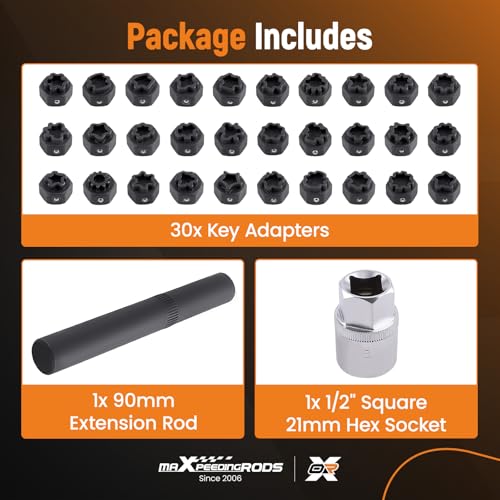 Image of maXpeedingrods 32PCS Wheel Locking Nut Key Kit, Anti-Theft Lug Nut Socket Removal Tool, Wheel Lock Removal Kit Compatible with Mercedes Benz, Automotive Tire Lock Nut Remover Tool
