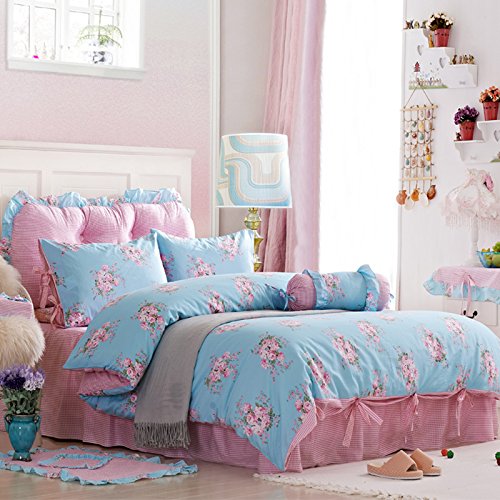 for Girls Budding Youth Sky Blue Polka Dot Bedding Princess Bedding Girls Bedding Duvet Cover Set, Twin Size