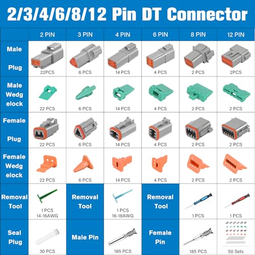 Image of Nilight 50 Sets 2 3 4 6 8 12PIN DT Connector Kit 16 Stamped Formed Contact