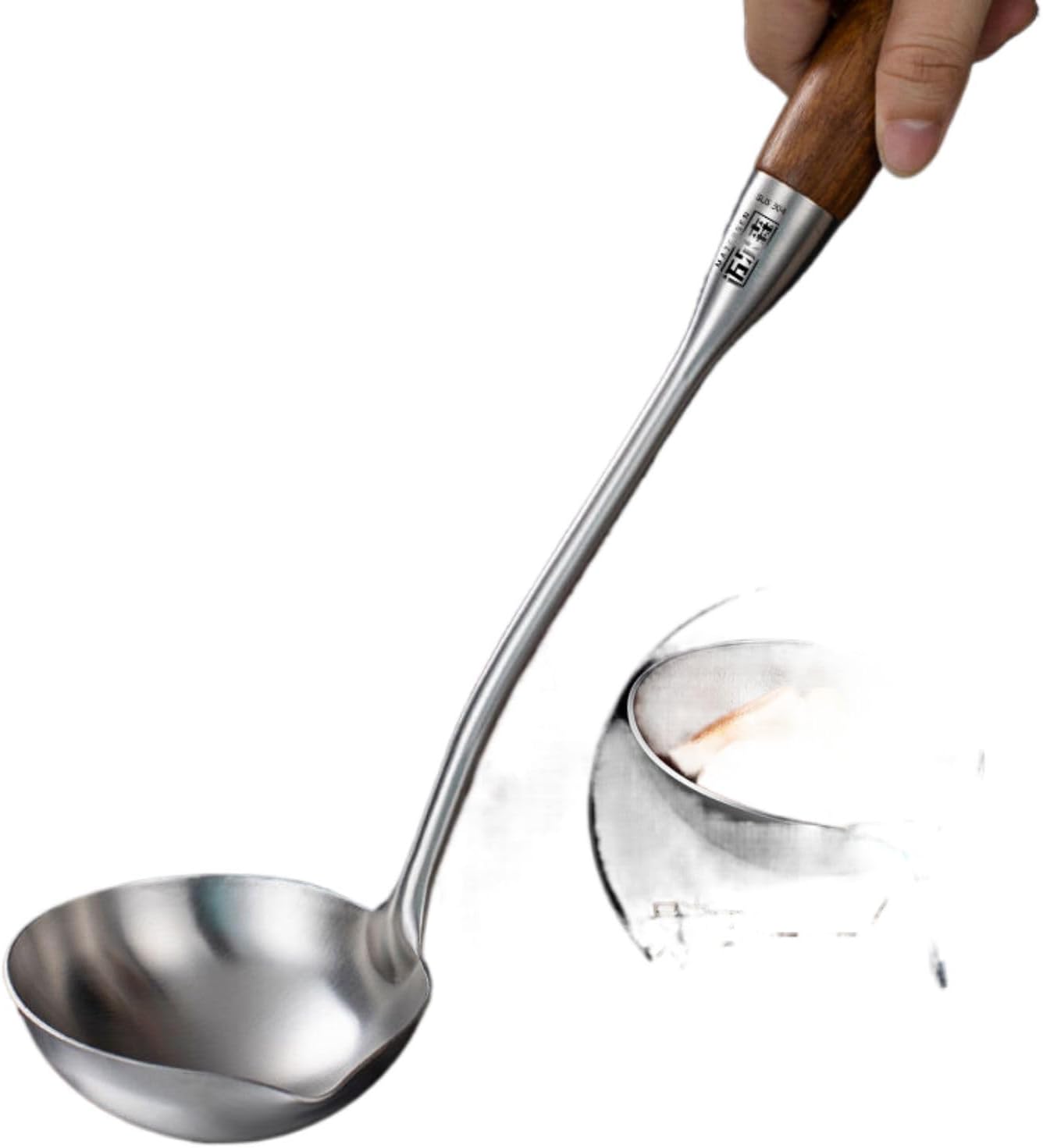 木柄304不锈钢大号汤勺长柄勺子 Stainless Steel Long handled soup spoons，Spoons,Meal spoon 家用稀饭炒菜勺厨房盛汤粥 Household Cleaning，Kitchen Storage Essentials