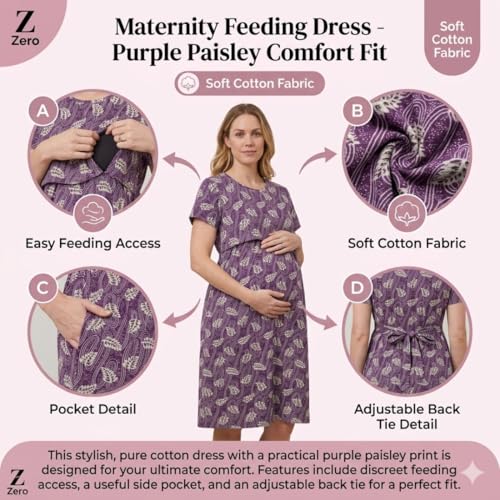Image of Zero Clothing Feeding Dress for New Moms Casual Loungewear Ankle Length | Cotton Maternity Nighty | Zipless Feeding Dresses for Women | Pregnancy & Nursing Wear