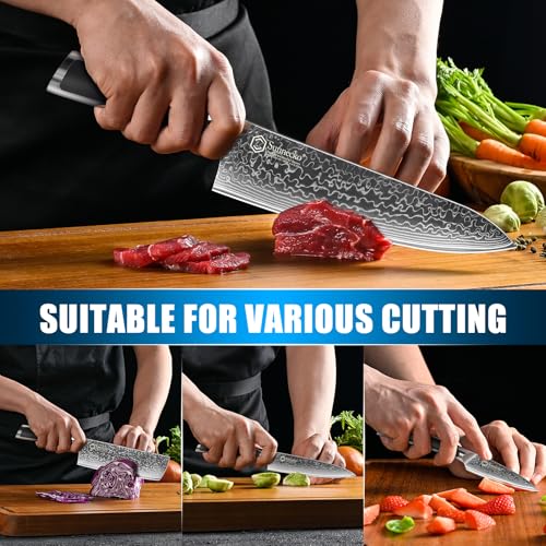 Image of Sunnecko Damascus Kitchen Knife Set 4 Piece, Sharp Chef Knife Set Professional Kitchen Knives Sets Full Tang with Gift Box