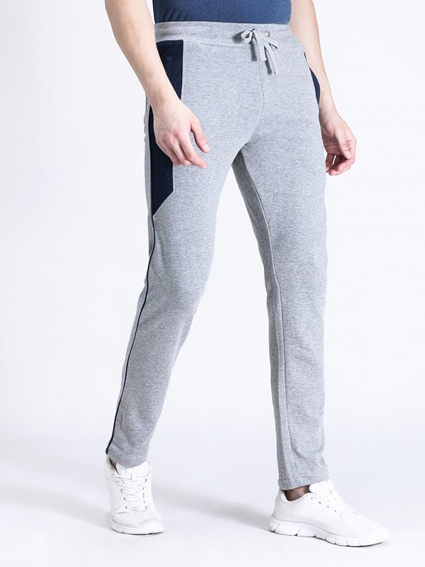 Image of CROCODILE Men Solid Slim Fit Track Pant | Mid Rise | Drawstring Waist | Regular Length | Casual Sports Lounge Bottomwear Navy Melange