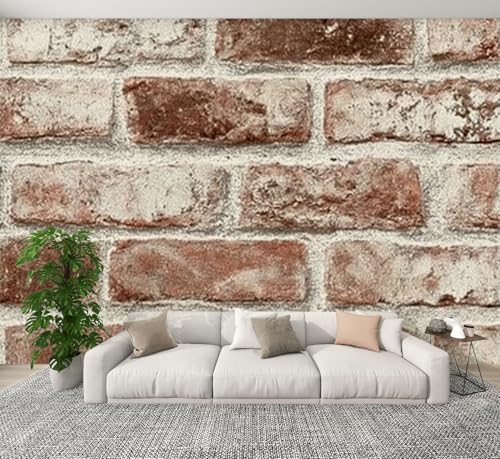 Modern Peel and Stick Wall Mural Brick Wallpaper Rustic Red Brick Wall White Mortar Texture Self Adhesive Removable Wall Stickers for Living Room Bedrooms Bathroom 100'x144'