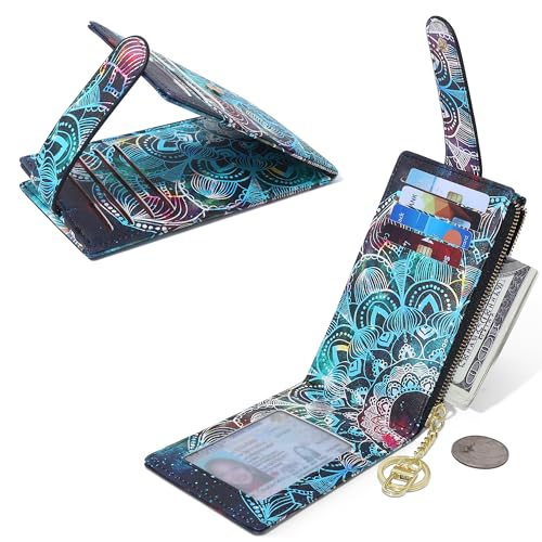 Image of Badiya Slim Women Wallet RFID Blocking Bifold Compact 9 Card Slots Holder Wallets Soft Leather with Zipper Coin Pocket 2 ID Window