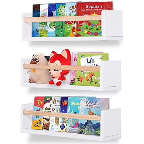 Image of Esonal Nursery Book Shelves, 3-Pack White Floating Shelves for Wall Kids, Wall Mounted Bookshelf Hanging Bookshelf Children Bookshelves for Bedroom, Toddler Room, Baby Room, Nursery Decor