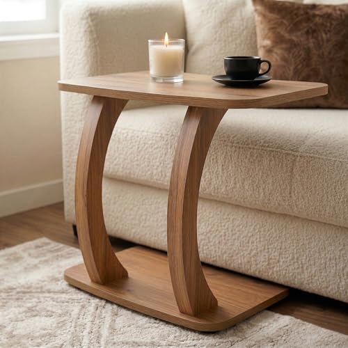 Modern C-Shaped Side Table Curved Wood End Table for Couch Sofa & Bed