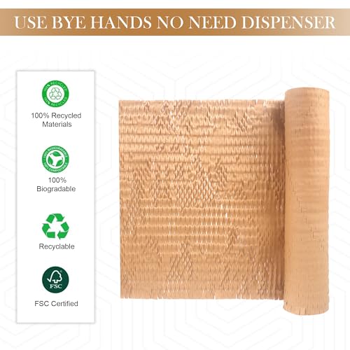 Image of GLUN Honeycomb Paper Bubble Wrap Roll 10 Meter x 15 Inch - Eco-Friendly Cushioning Paper Roll for Packing, Shipping & Moving, Strong Kraft Paper Protective Packaging Material (Pack of 1)