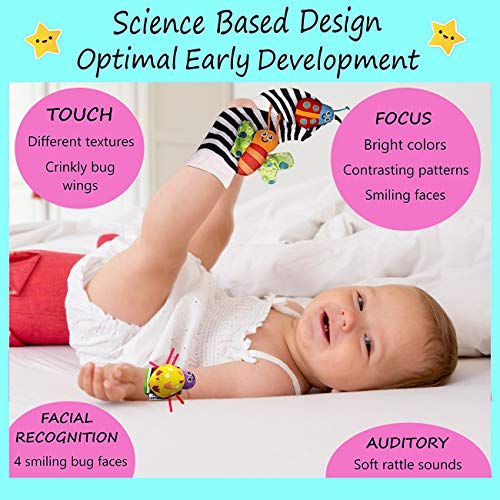 Foot Finders & Wrist Rattles for Infants Developmental Texture Toys for Babies & Infant Toy Socks & Baby Wrist Rattle - Newborn Toys for Baby Girls Boys - Baby Boy Girl Toys 0-3 3-6 6-9 Months - Image 5