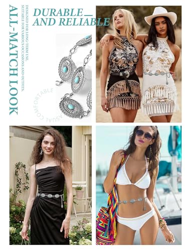 Image of FIORETTO Western Waist Chain Belt Metal Concho Belt for Women Cowgirl Cowboy Boho Country Belt for Dress Jean