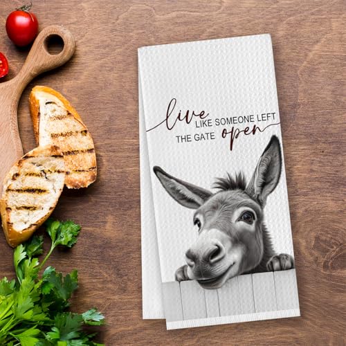 CosxHabitat Donkey Kitchen Dish Towels,Donkey Lovers Gifts for Women, Funny Farmhouse Donkeys Hand Tea Towels for Bathroom Kitchen Decor,16x24 Inches