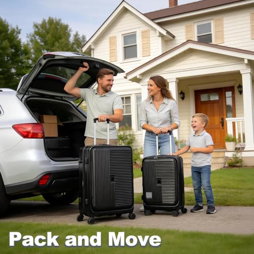 Image of Hardshell Luggage Sets 3 Piece ABS+PC Expandable Suitcase Sets (Black, 3 Piece Sets)