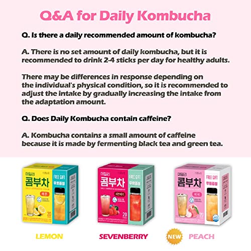 Kayfood Daily Kombucha Powder Tea 5G X 20 Sticks (100G/3.52Oz) With Bottle Sugar Free Diet Tea (Peach Bottle Set) #TOP6