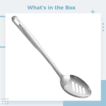 Large Stainless Steel Slotted Spoon, 304 Mirror Polish Kitchen, Heat-Resistant