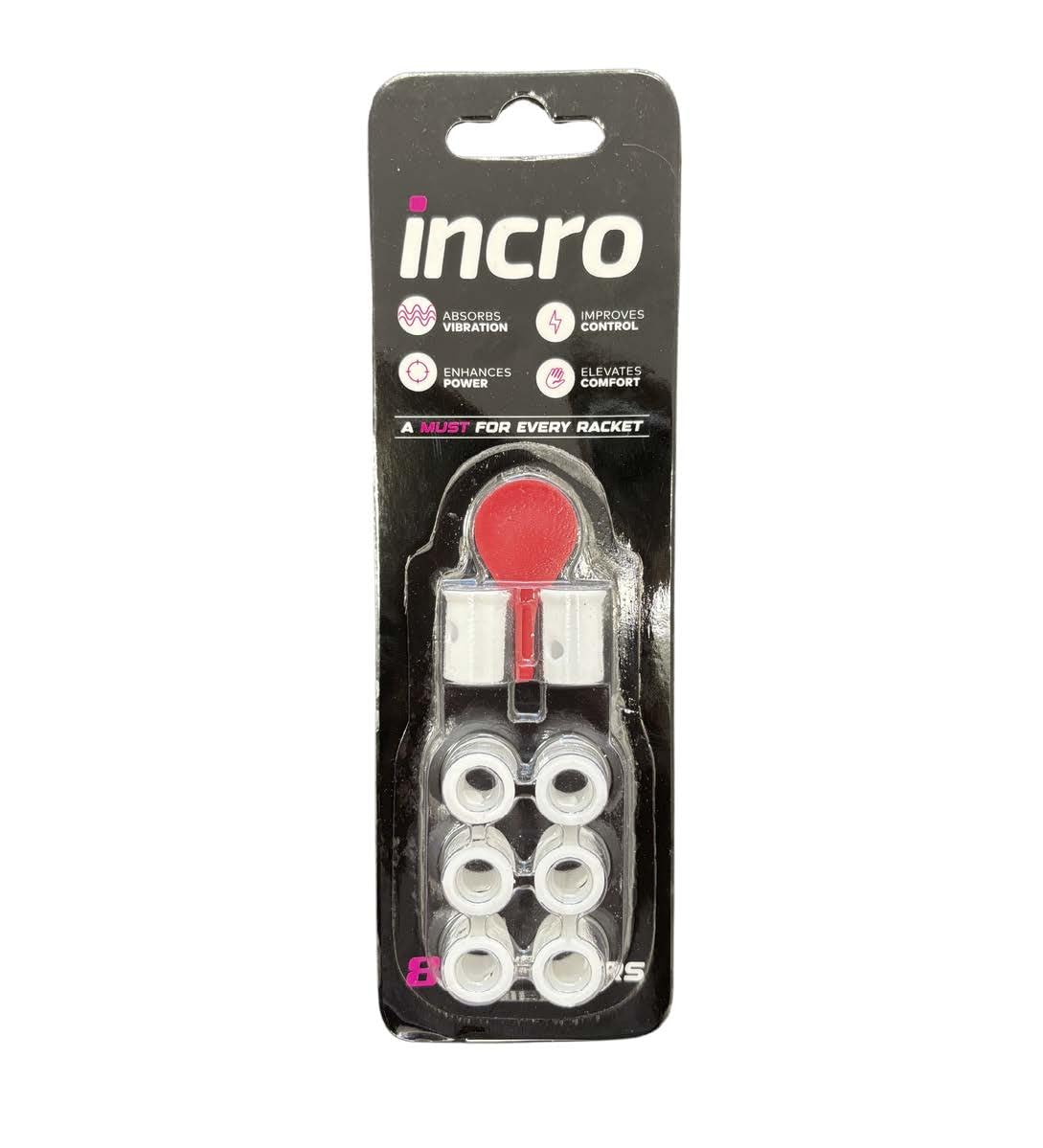 Incro Padel Racket Dampeners White - Eight-Pack, Durable Rubber - Enhanced Vibration Control