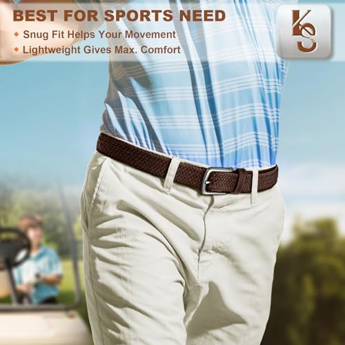KEMISANT Men's Golf Belt 2 Pack-Braided Woven Stretch Belt for Gift Men Casual Jeans Sports Work 1 3/8"3