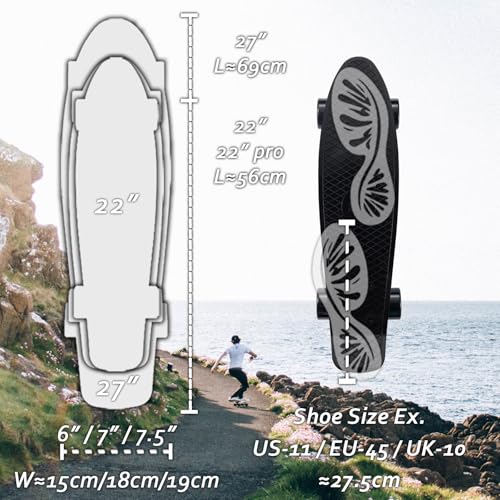 Image of KMX Skateboard 22 and 27 Inch, Classic Mini Cruiser Skateboard for Boys, Girls, Kids, Students, Adults, Teens, Mini Cruiser Board for Beginners and Advanced