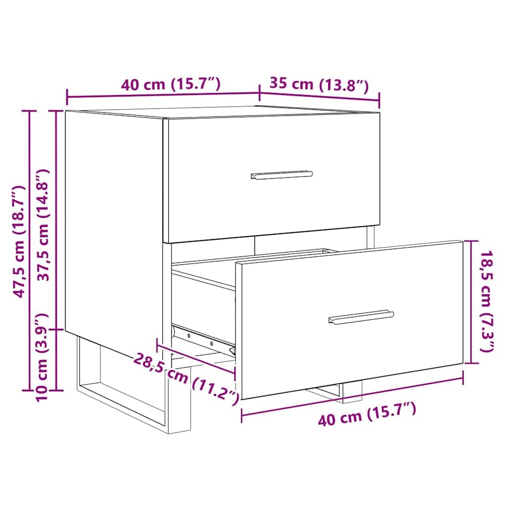 vidaXL Szafka Nocna 2 szt. Stare drewno i czarny 40 x 35 x 47,5 cm