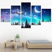 SIGNWIN 5 Panel Canvas Wall Art Modern Art Astronomy & Space Dramatic Minimalist Moon Multicolor Photography for Home Decorations Ready to Hang - 60